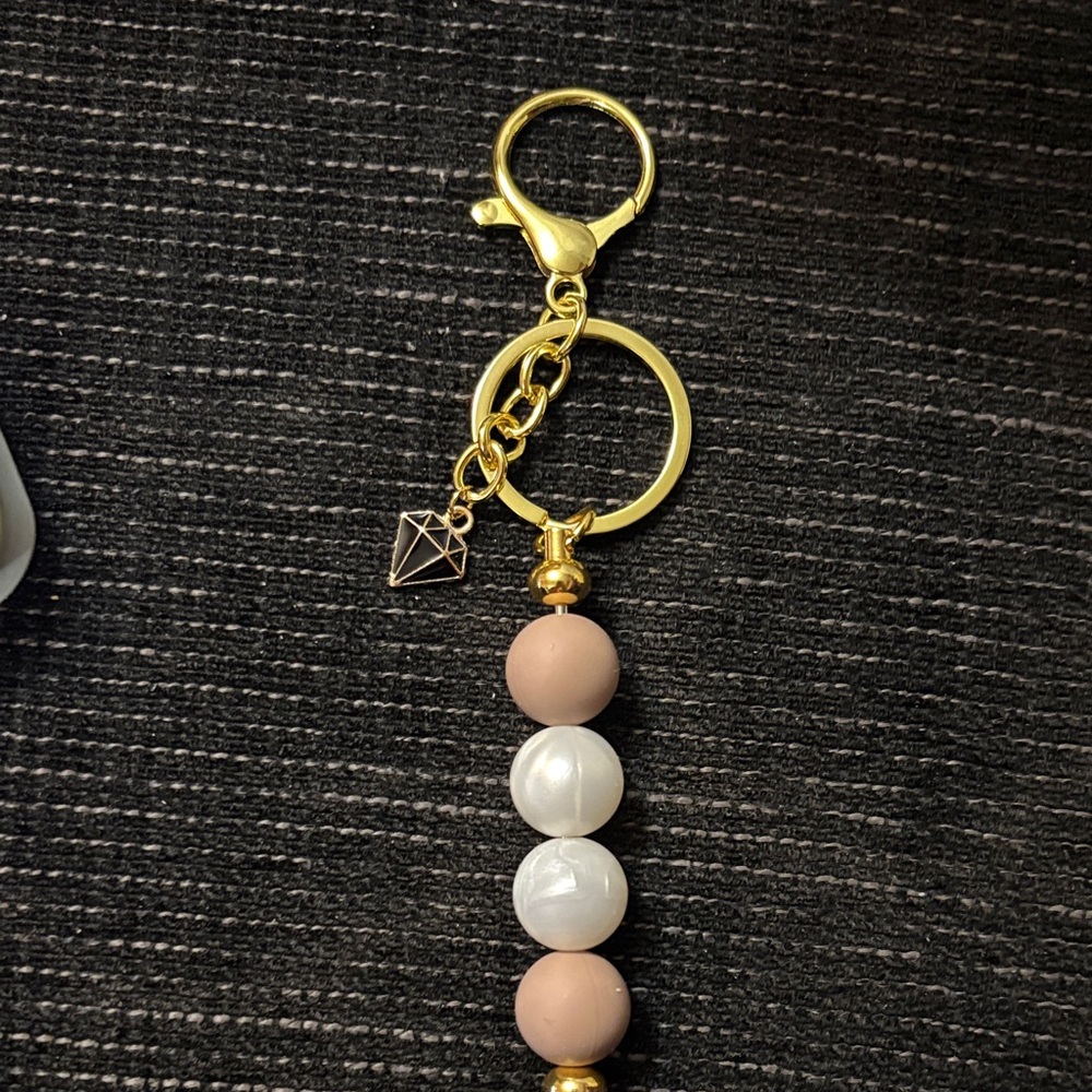 Elegant Gold and Cream Keychain Handmade